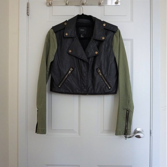 FOREVER 21 Faux Leather Military Zip 2-in-1 Jacket - Picture 4 of 8